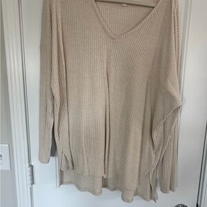 Time and Tru Light Beige Ribbed Sweater
